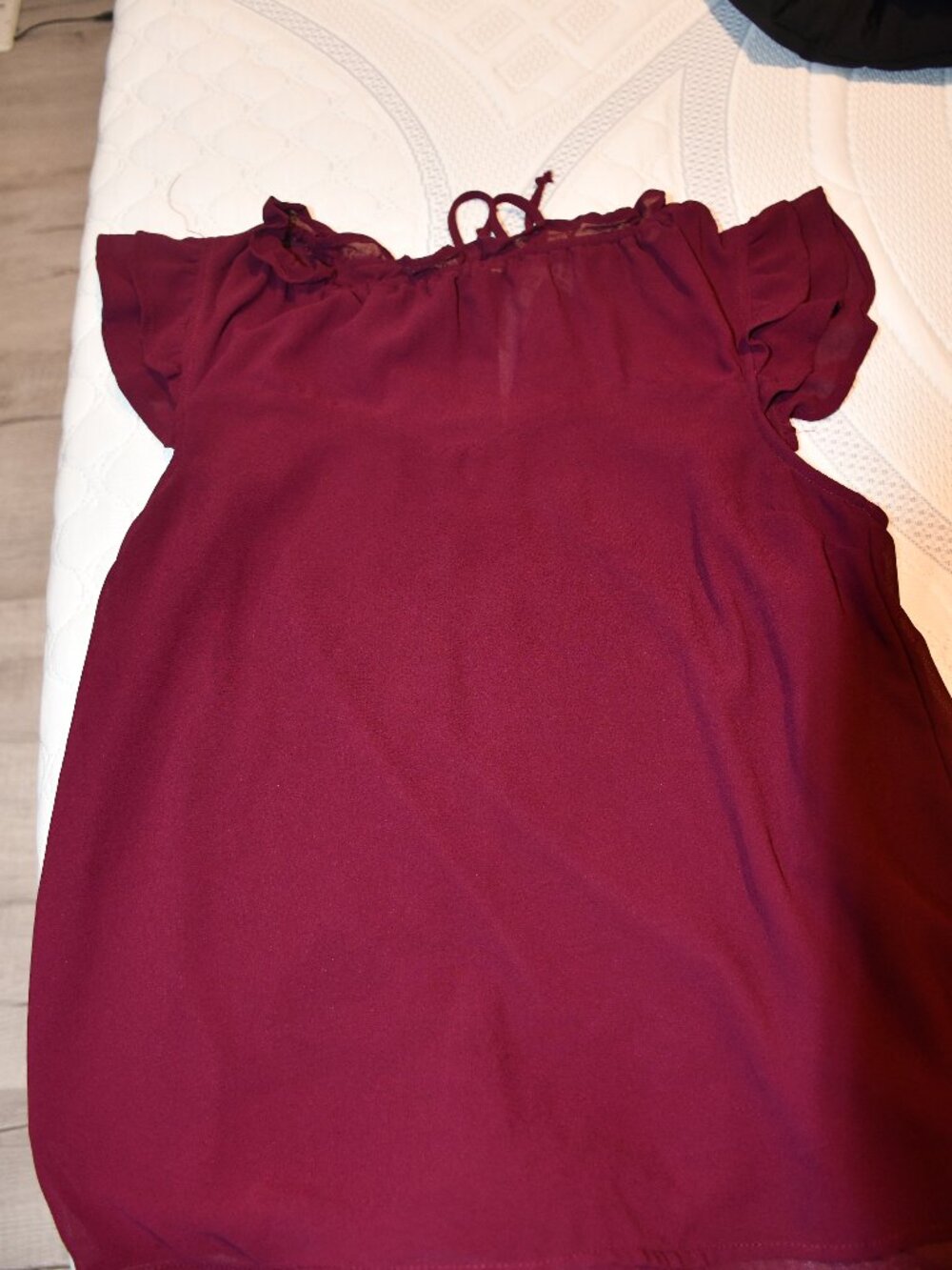 Maroon, Red Business Casual Flowy Blouse w/ adjustable neckline